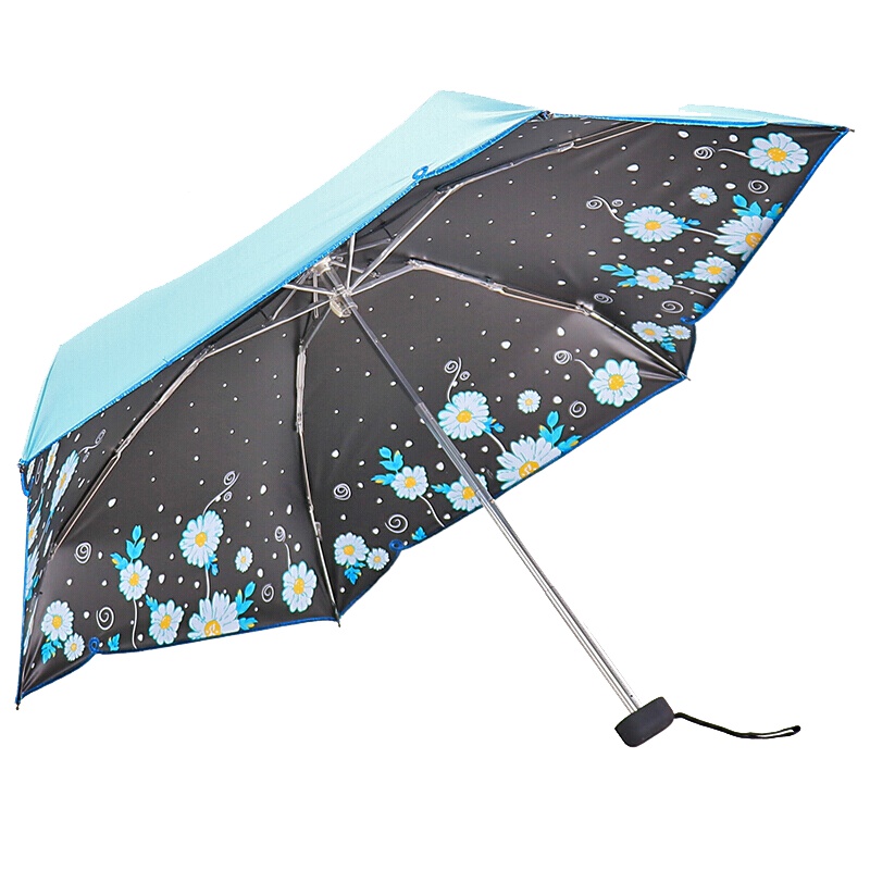 天堂伞 全遮光碰击布黑胶丝印绣边五折口袋晴雨伞太阳伞 L50061DLCJ