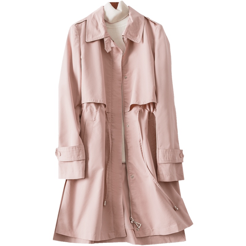 恒源祥休闲风方领风衣女休闲百搭2020早春中长款拉链收腰chic外套