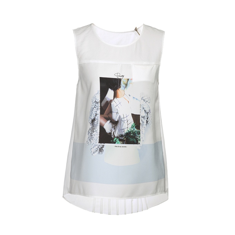 秋水伊人夏装新品无袖后不规则套头短袖上衣雪纺衫FR12