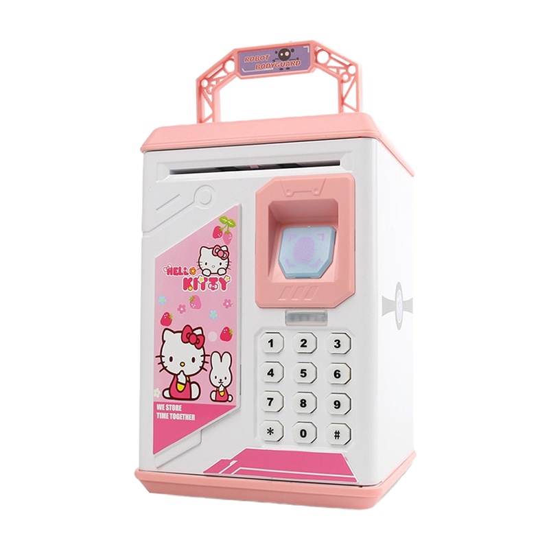 三维工匠存钱罐儿童小孩女孩男孩电子智能指纹少女心保险密码箱网红存款机 906[电池版]KT猫储蓄罐