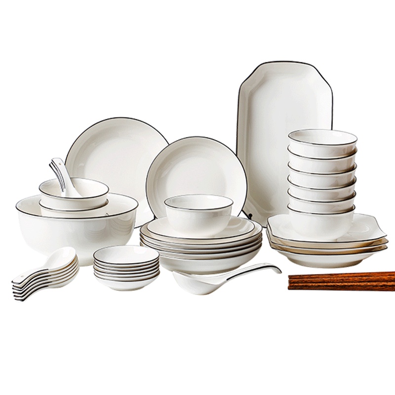 麦可可 碗碟套装北欧简约陶瓷 网红家用骨瓷餐具套装碗盘碗筷39件套