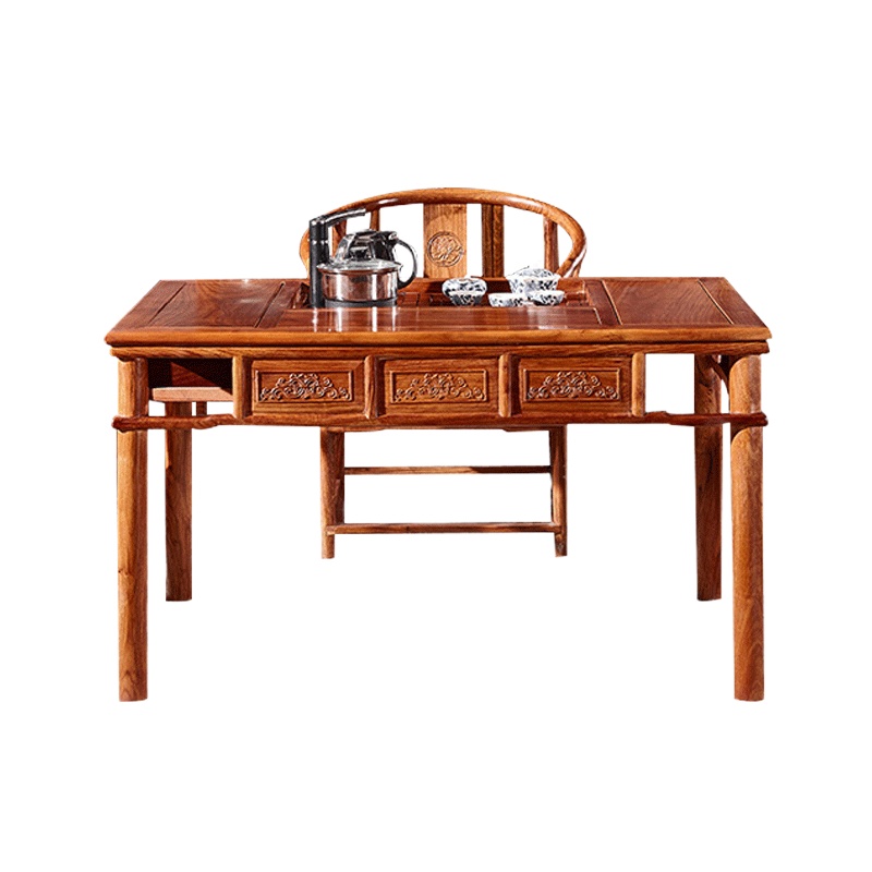 周家庄 红木家具非洲花梨(学名:刺猬紫檀)茶桌实木茶几茶台茶艺桌新中式功夫明式茶桌椅组合