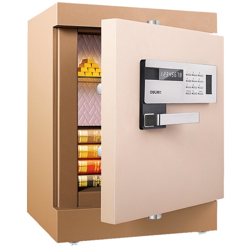 得力(deli)4090指纹密码双重锁控保险箱(棕色) 高52cm电子防盗保险箱 3C认证办公家用防盗合同资料保险柜
