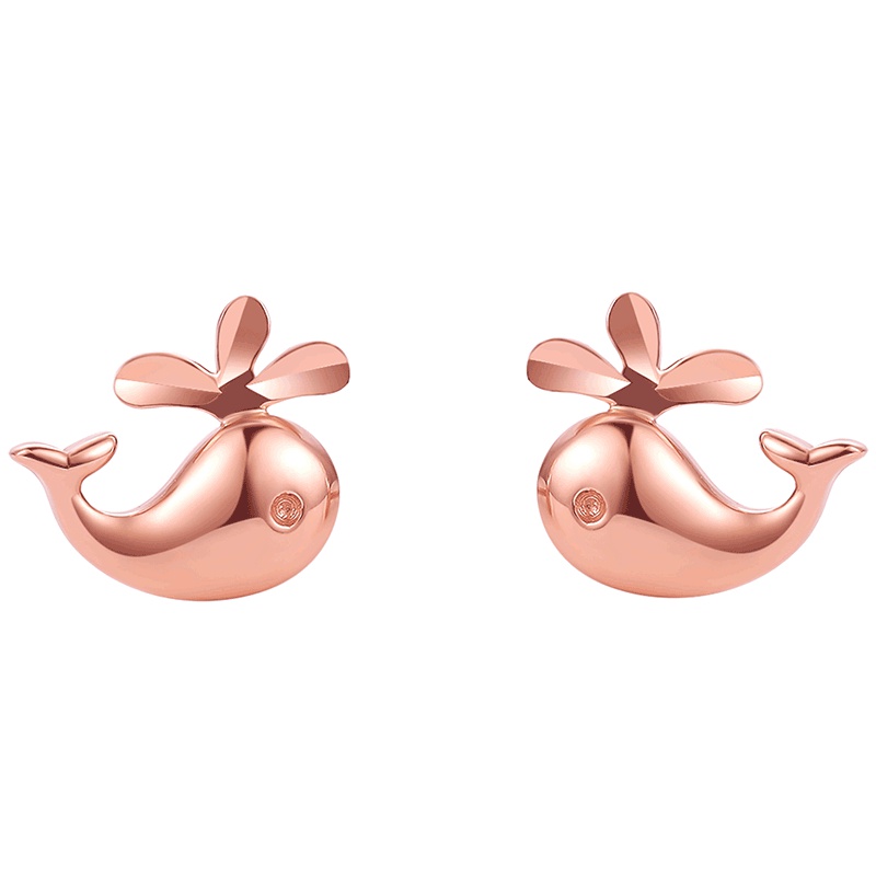 周大生 18K彩金海豚耳钉女士新款 Au750玫瑰金精致耳饰送女友