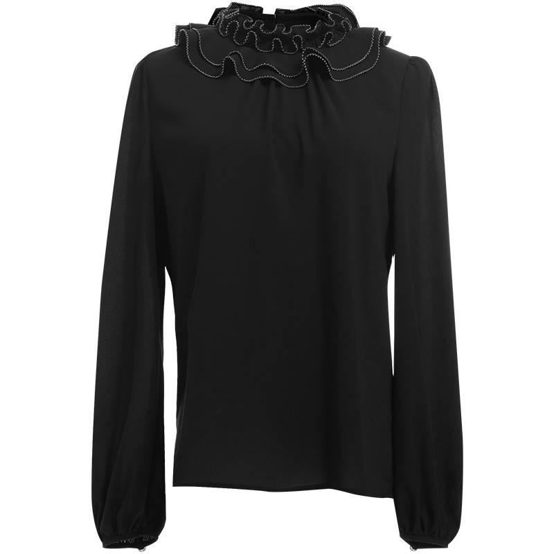 欧昵雪设计感荷叶边领显瘦小衫女洋气直筒小众上衣