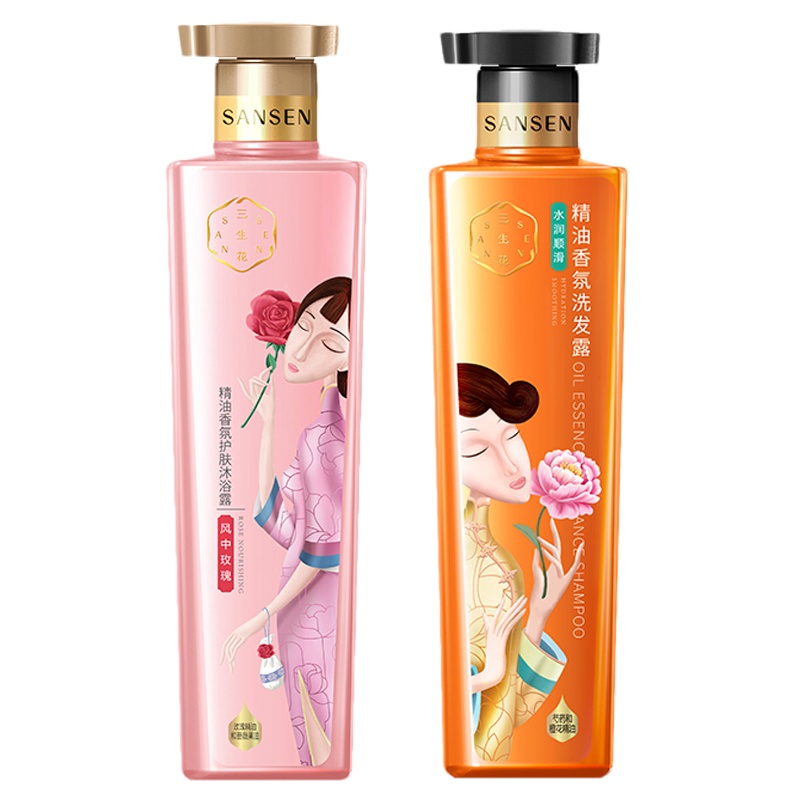 百雀羚三生花洗护套装精油香氛水润顺滑洗发水800ml+玫瑰滋养沐浴露800ml男女士通用