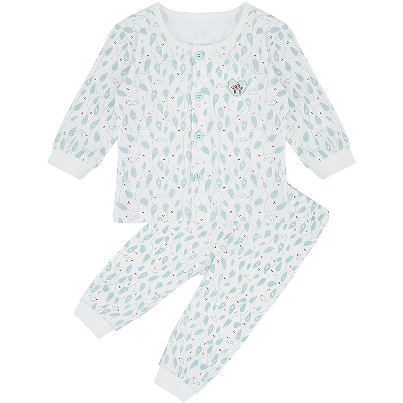 婴姿坊春季鸟儿的宠爱系列前开扣柔软舒适透气修身男童女童居家服内衣两件套