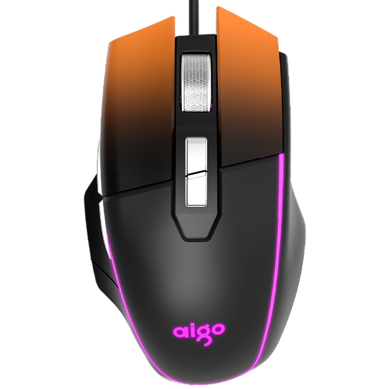 爱国者 (AIGO) RGB游戏竞技有线鼠标 绝地求生吃鸡宏编程 8键可压枪鼠标 Q38 黑橙色