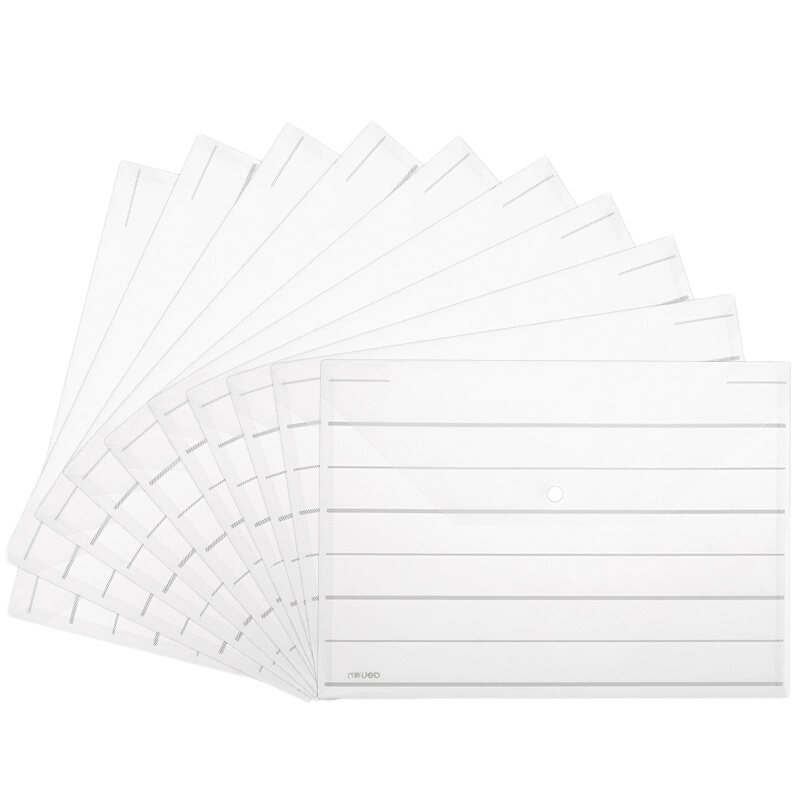 得力(deli) 8313 10只A4条纹透明文件袋 按扣资料袋 学生试卷收纳袋