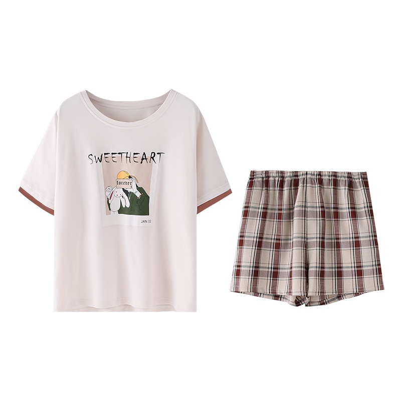 乌拉拉公主棉质弹力针织素色短袖女套装情侣