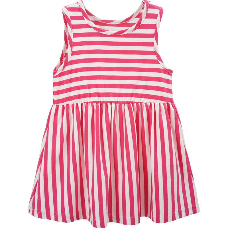 女童条纹拼接圆领背心裙