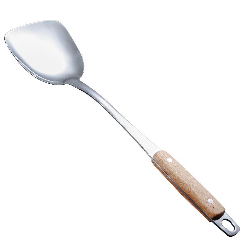 企采严选 紫丁香锅铲 304不锈钢 炒菜铲子原木柄厨具铁菜铲长柄炒勺中式鱼铲平铲SJ-016