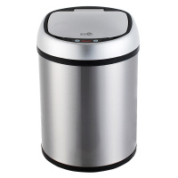 得力(deli)8L不锈钢免脚踏自动感应垃圾桶 加厚静音圆纸篓 银色9550