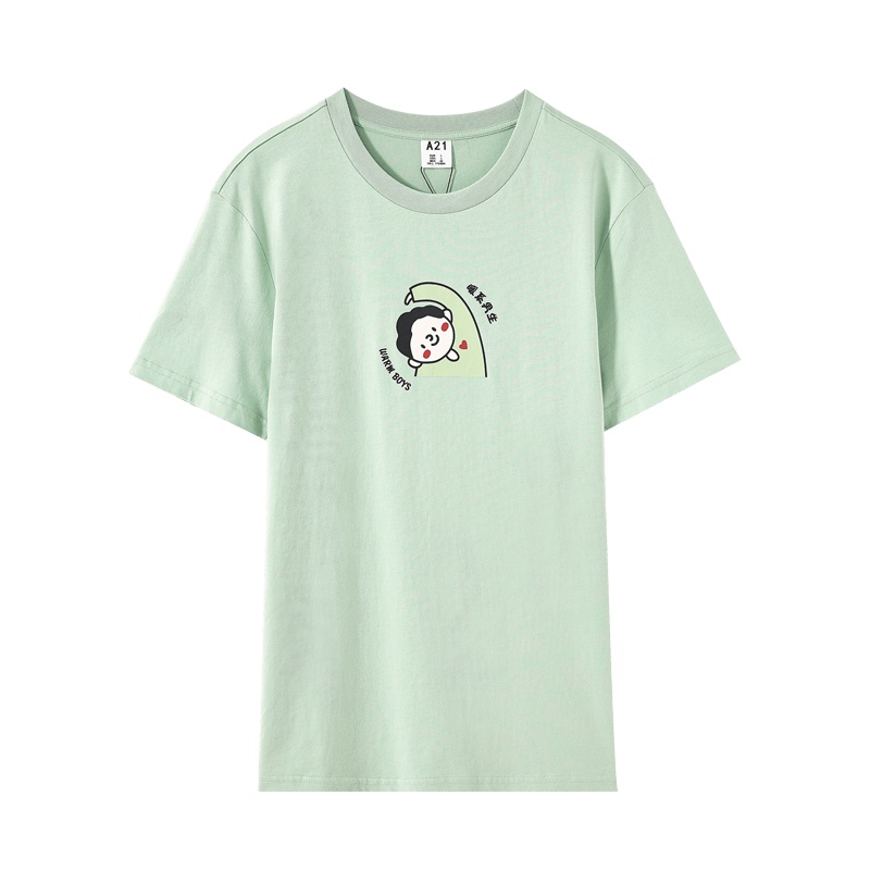 A21夏季新款卡通印花情侣装男女T恤圆领短袖衣服男士夏装上衣