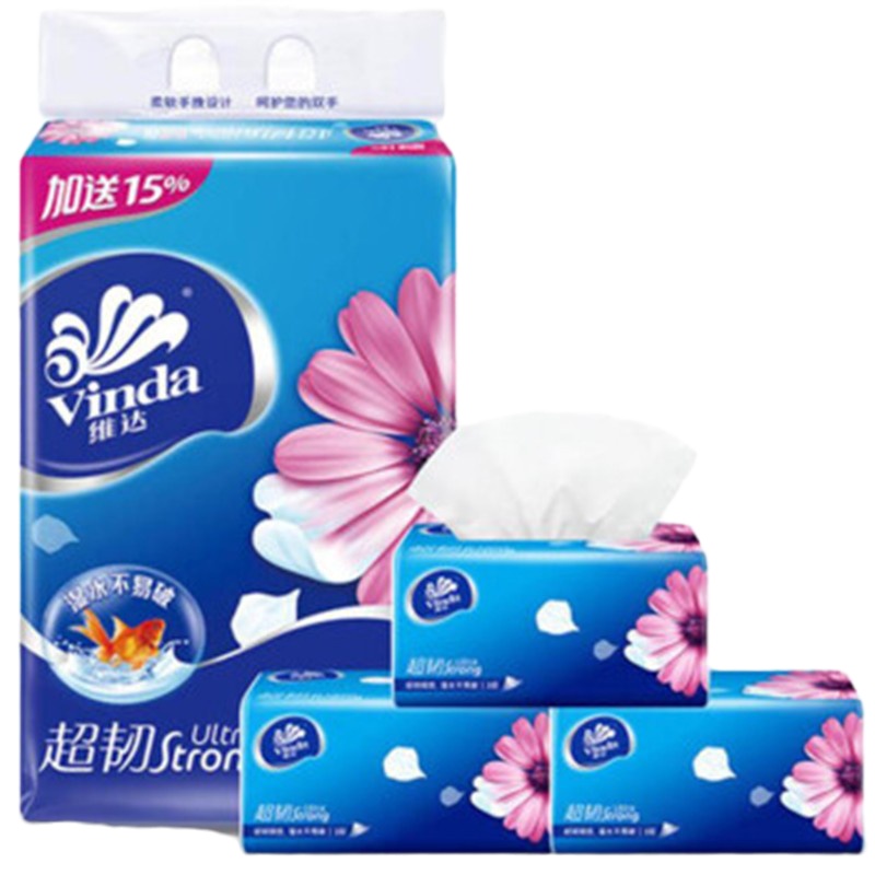 维达 vinda 超韧三层面巾纸 V2182 150抽/包 3包/提 16提/箱
