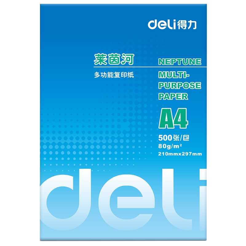 得力(deli)莱茵河A4复印纸 80g打印复印纸A4纸白纸 500张1包办公用品5包1箱