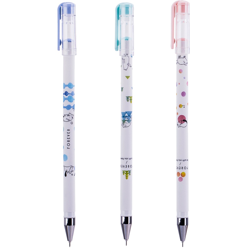 得力黑色中性笔0.35mm学生考试用可爱卡通小清新水笔全针管水笔12支盒装3-5年级A059A-01