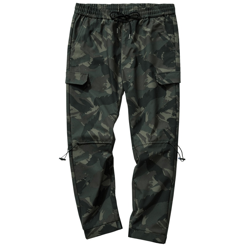 千纸鹤休闲速干裤男2019秋季松紧腰迷彩九分小脚运动裤90309