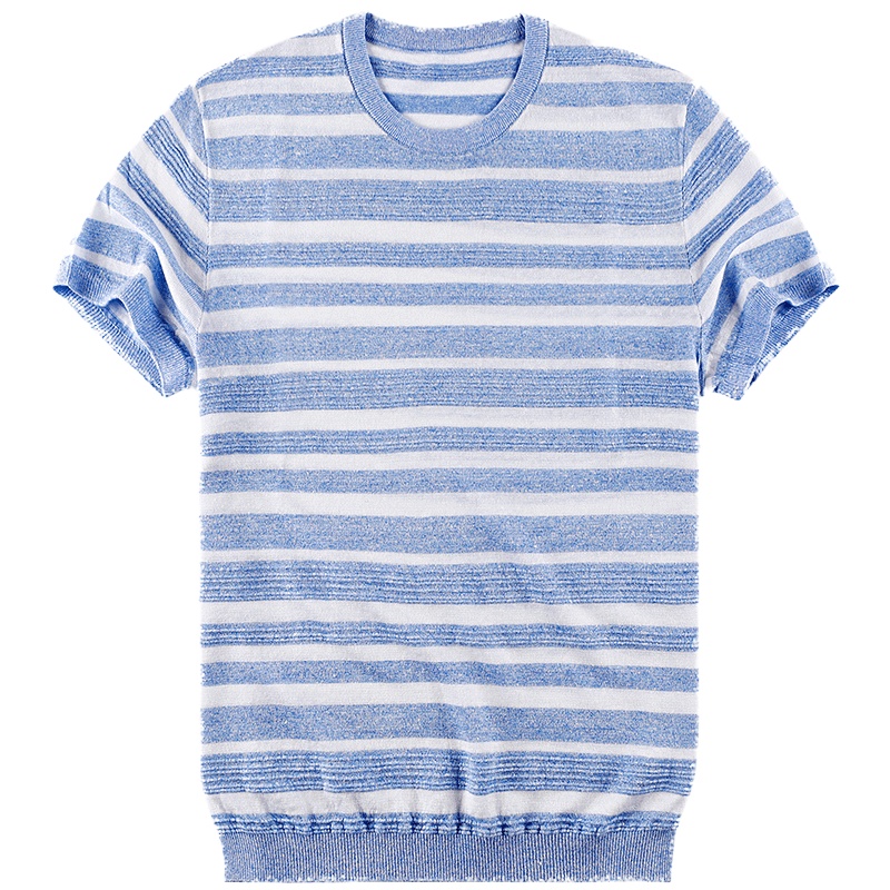 布先生短袖T恤 针织衫清爽圆领条纹男士上衣 短袖t男AT10209