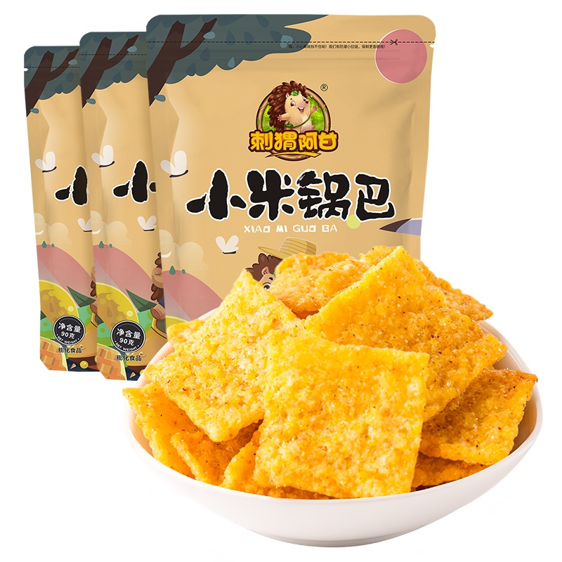 刺猬阿甘 小米锅巴(3大包)休闲怀旧 休闲零食小吃 90g*3 麻辣味