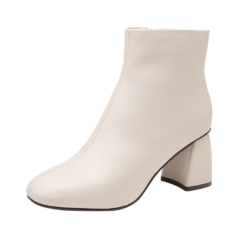 PLAYBOY/花花公子秋冬季加绒纯色休闲通勤侧拉链设计圆头粗跟时尚网红瘦瘦短靴女G13199259