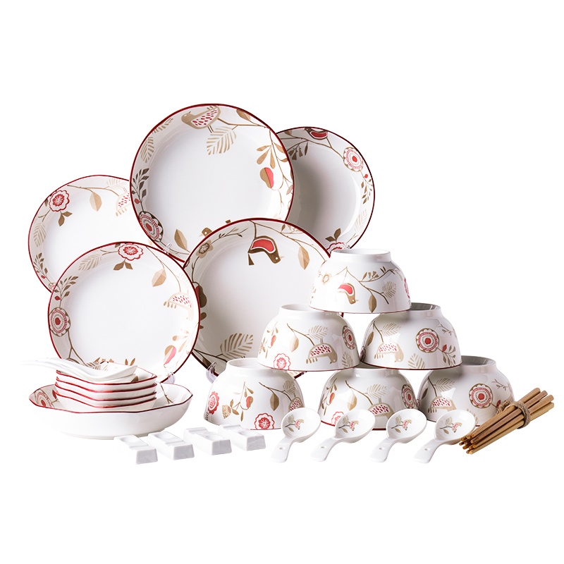 顺祥报喜鸟喜庆创意32头碗碟筷子套装套装餐具