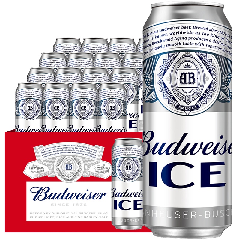 百威(Budweiser)啤酒冰啤500ml*18听大罐装整箱装新品黄啤苏宁自营