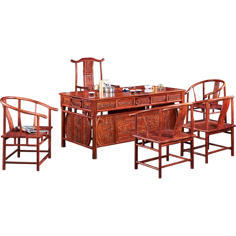 周家庄红木家具非洲花梨(学名:刺猬紫檀)实木茶台茶几茶桌茶艺桌中式功夫茶桌椅组合