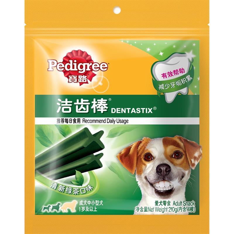 宝路成犬中小型犬洁齿棒清新绿茶口味宠物零食210g