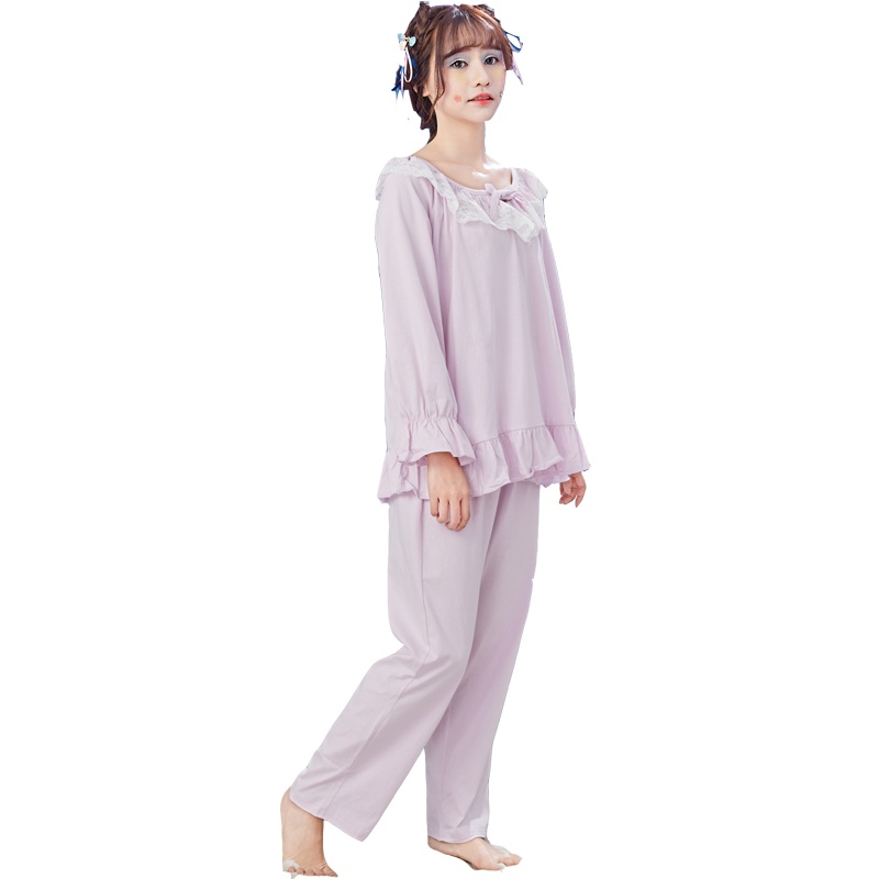 茜靓春秋季长袖睡衣女纯棉韩版清新学生可外穿家居服两件套装公主风