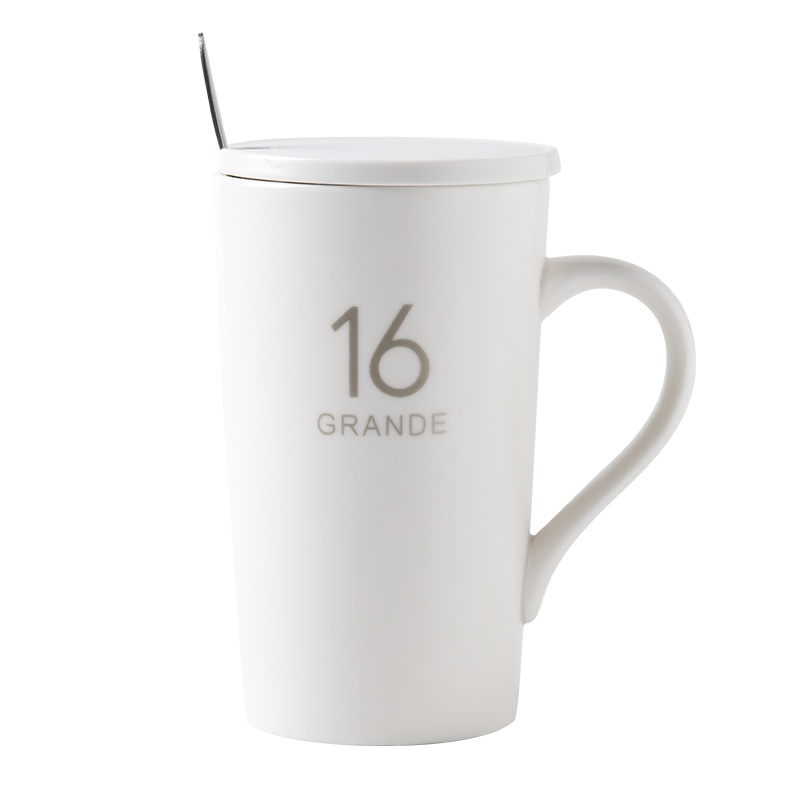 亿嘉瓷魂系列创意陶瓷杯子情侣水杯咖啡杯带盖带勺马克杯牛奶杯160z（AB）