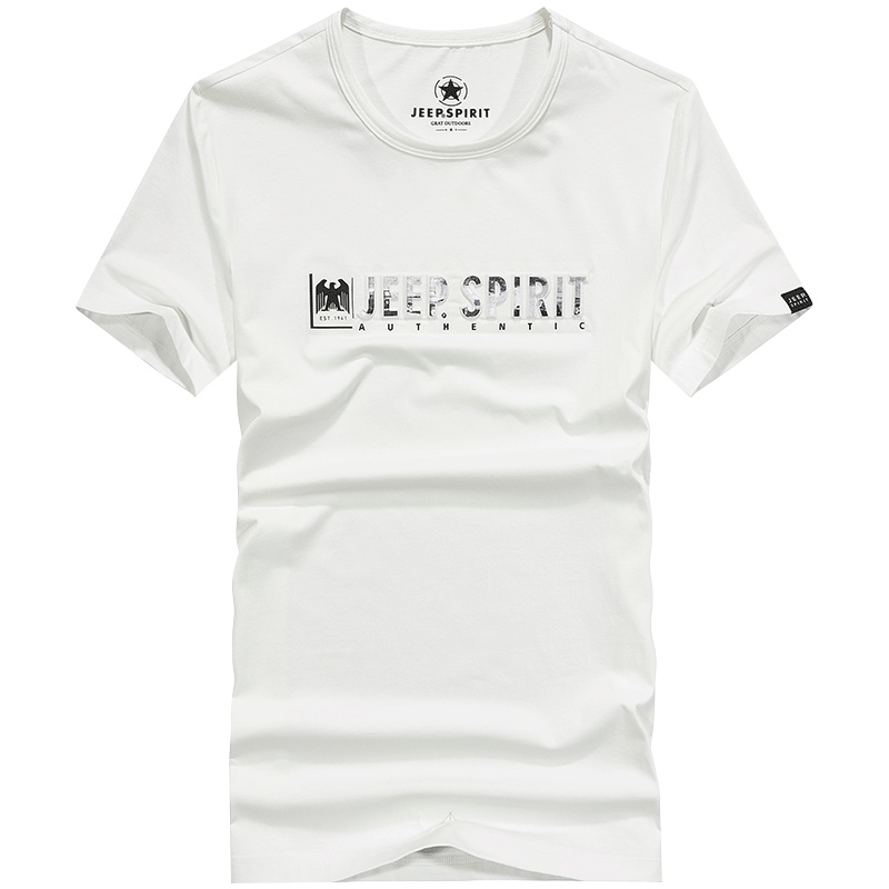 JEEP/吉普白色t恤男潮牌短袖纯棉宽松简约百搭印花打底衣1030
