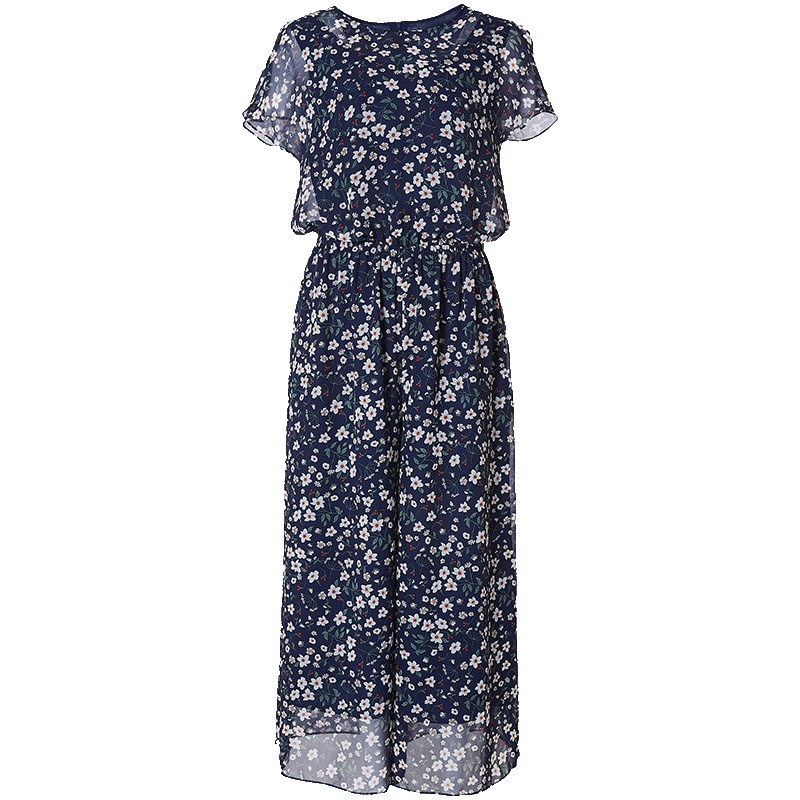 LIEDOW/蕾朵裤子女2019新款夏高腰碎花雪纺连体裤修身阔腿裤女