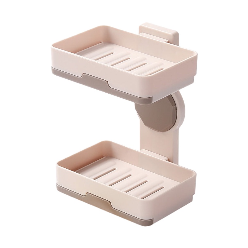 双层肥皂盒壁挂式创意吸盘卫生间免打孔沥水香皂盒浴室置物架皂盒 三维工匠 双层卡其(横竖可用)送原装贴