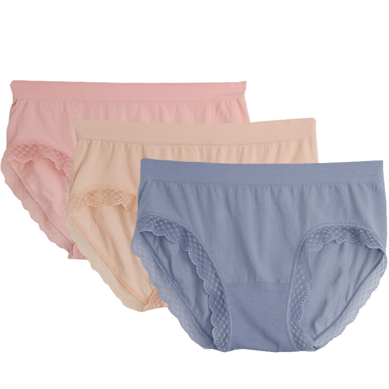 红豆居家(Hodohome)20年新款女式内裤女士中腰高弹甜美蕾丝内裤均码三条装