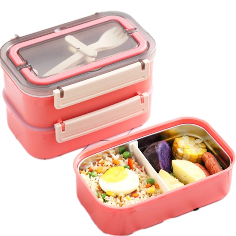 贝瑟斯 304不锈钢双层饭盒保温学生上班族便当盒分格餐盒便携可手提