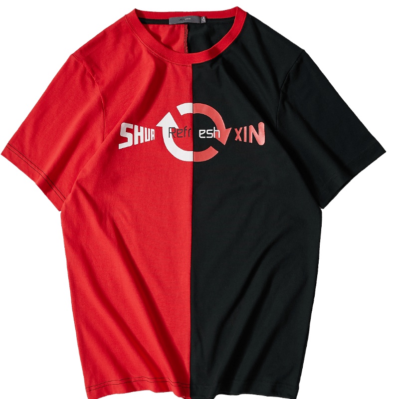 黑鲸双色拼接短袖T恤男2019夏季字母印花上衣男CNTBJ29167A