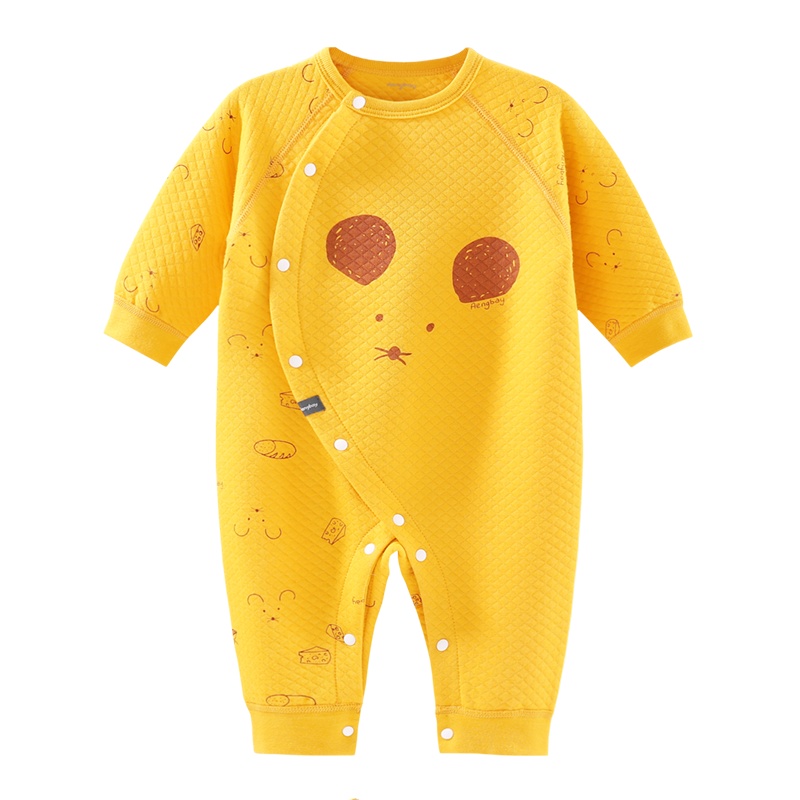 Aengbay 婴儿连体衣春秋夹棉可爱超萌保暖薄棉宝宝外出服纯棉开档