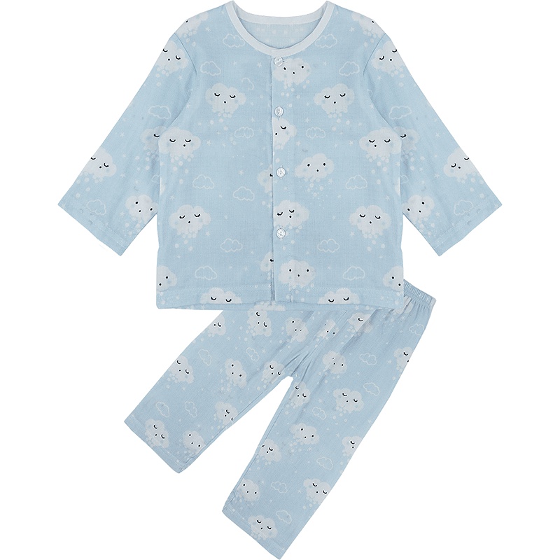 婴姿坊春季新品纱布用品系列前开扣男童女童内衣两件套