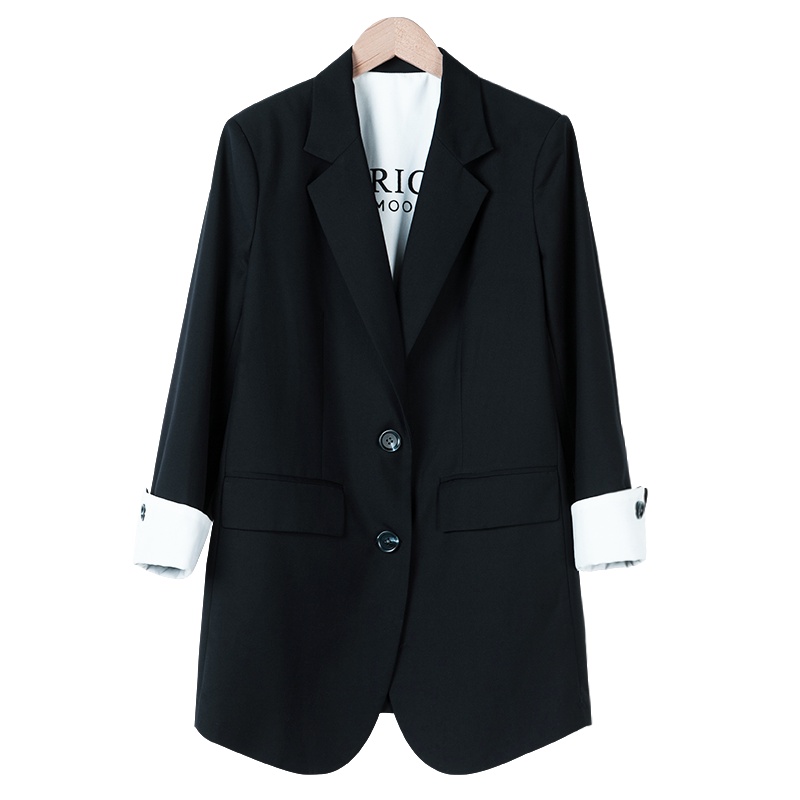 晚白2019新品时尚通勤气质简约职业纯色中长款西装外套上衣女