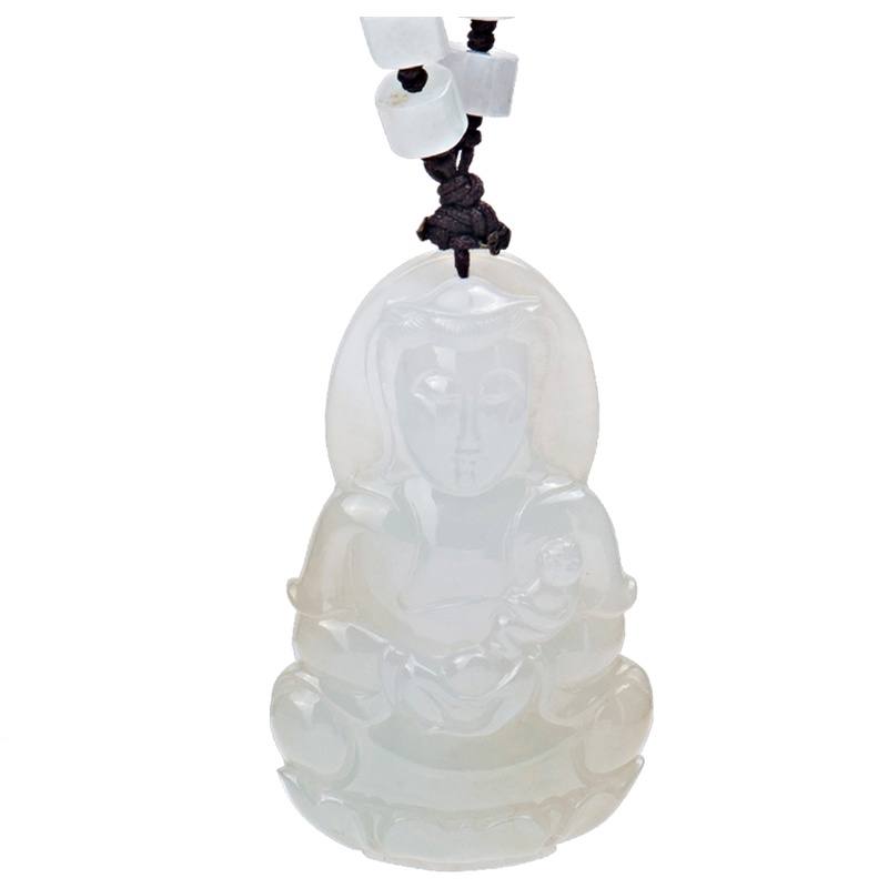 梦克拉 冰种翡翠观音吊坠 男士玉坠菩萨项链A货冰种玉石挂件 玉观音 吊坠 男 翡翠