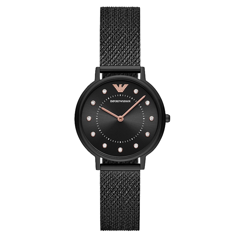 阿玛尼（Emporio Armani) 黑色满天星手表女编织钢带石英表 女士腕表AR11252