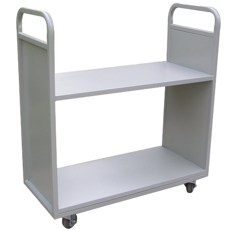 二层平板书车小手推车静音轮白色铁艺档案室金属移动书架 ZG
