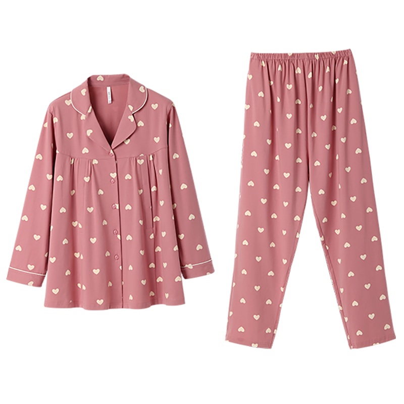 安之伴睡衣女春季长袖甜美爱心开衫套装全棉可外穿女士家居服套装