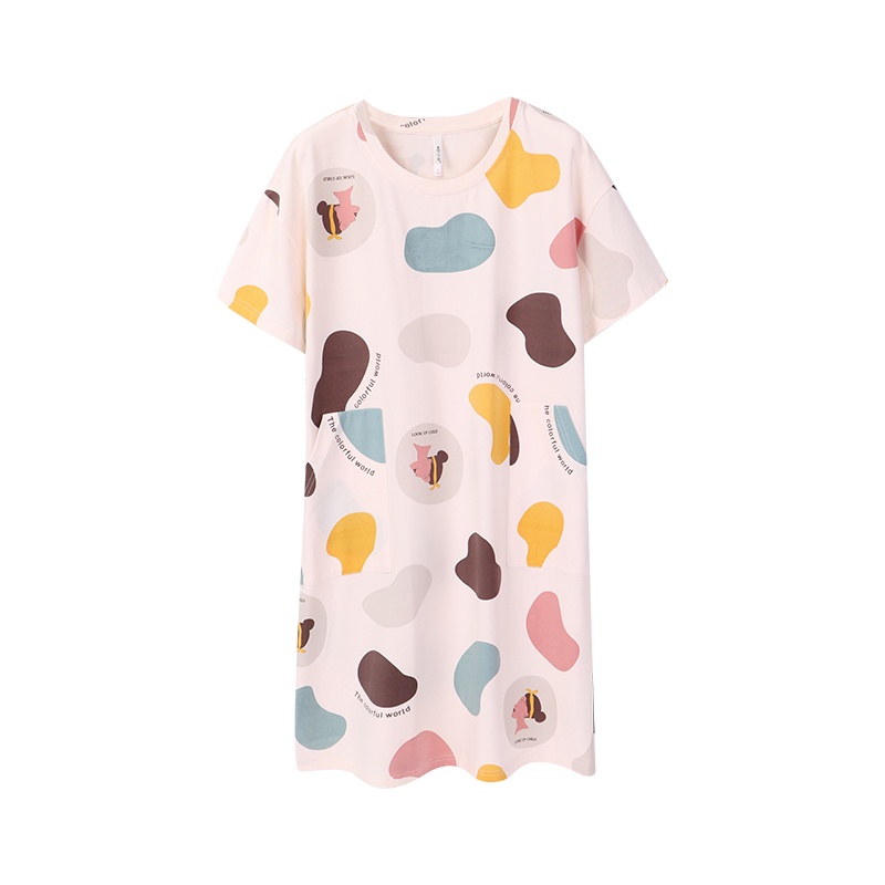 纯棉弹力针织印花短袖女裙