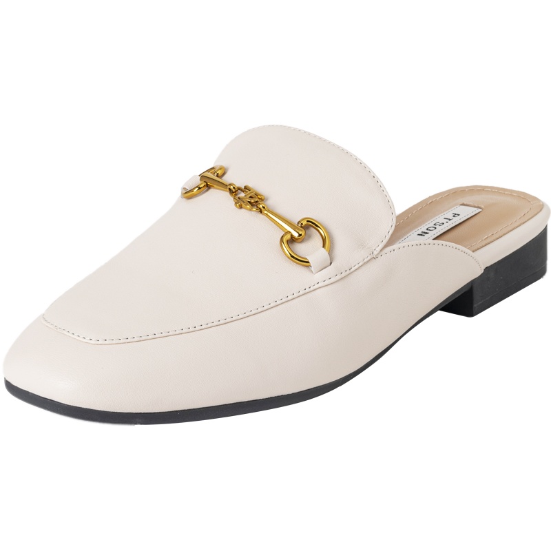 百田森商场同款2020春季穆勒拖低跟英伦金属饰扣包头外穿拖鞋女