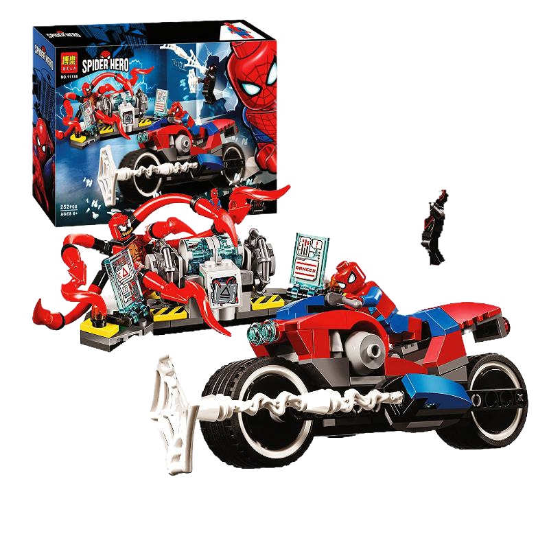 兼容樂高超级英雄蜘蛛侠摩托车救援任务76113男孩积木玩具07112