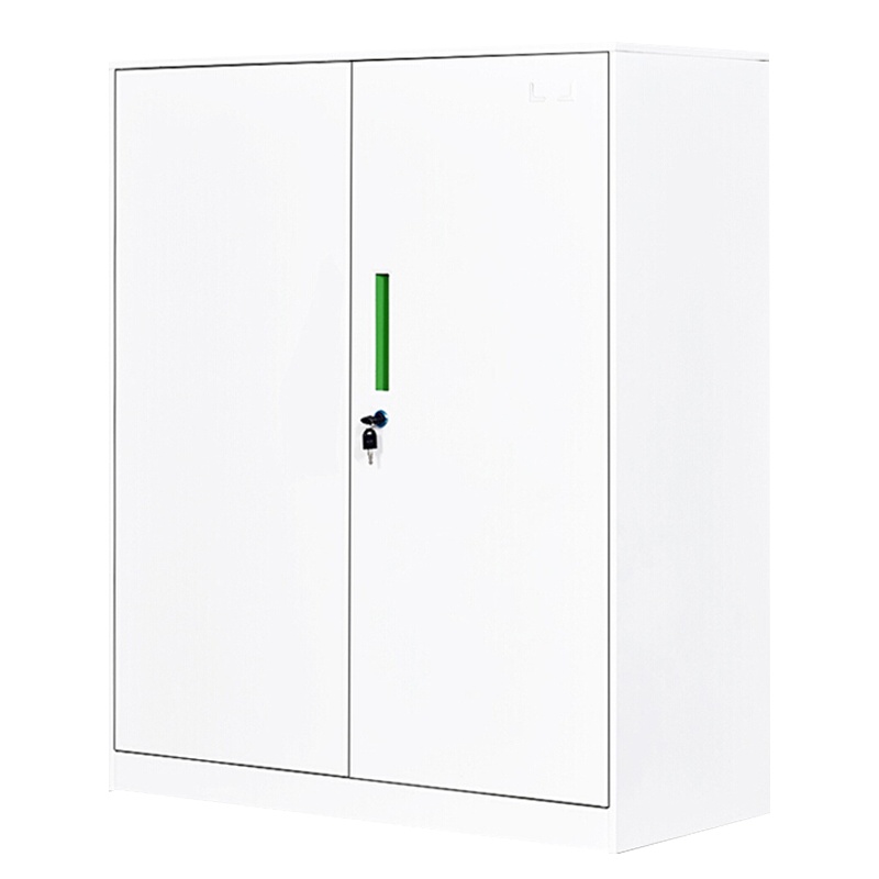 [一鹏]文件柜 钢制铁皮柜资料档案储物柜 拆装窄边对开门纯白绿色拉手办公柜矮柜
