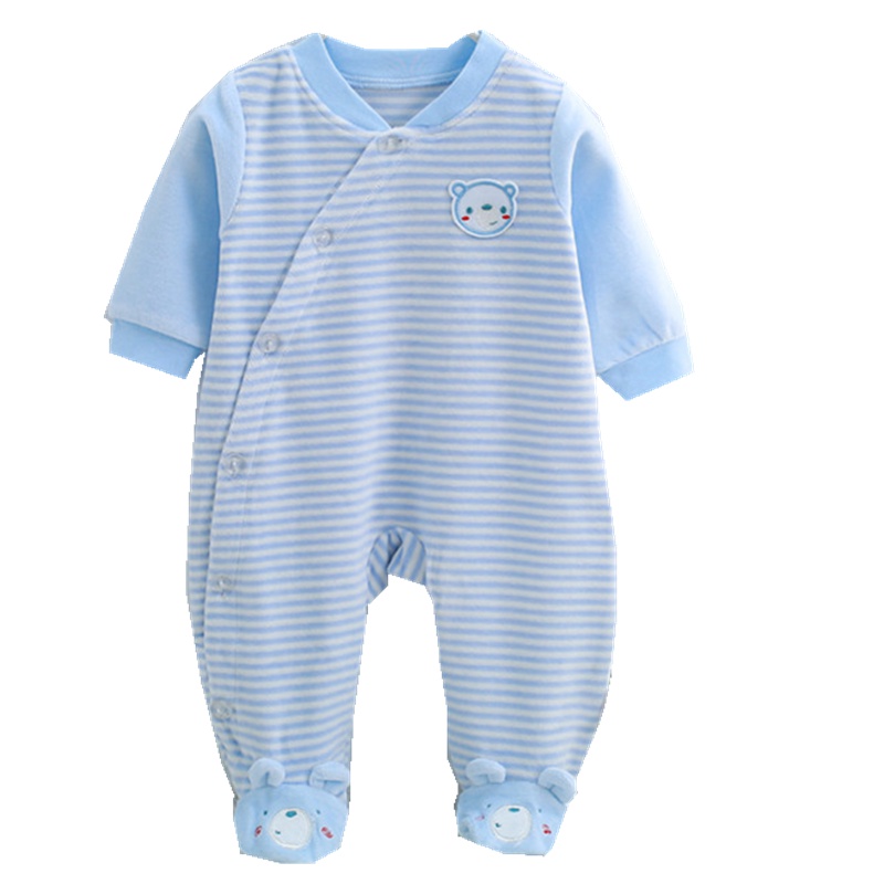 卡比一木 KBMLOVELY0-6月男女宝宝外出居家连体衣带脚丫爬爬服婴幼儿内衣KM5249偏开哈衣