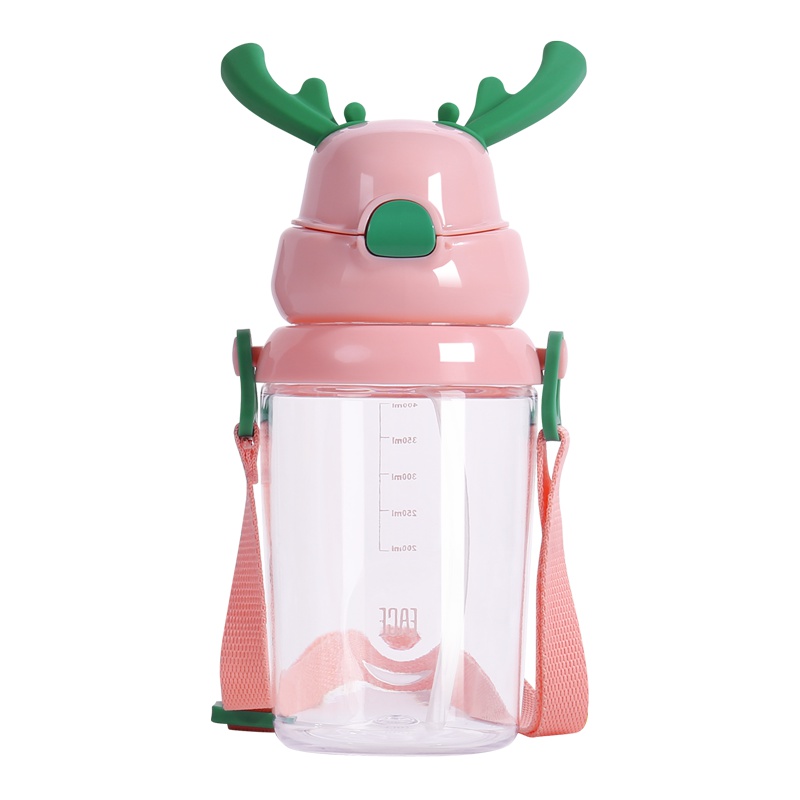 Face儿童吸管水杯 FR219 450ml Tritan材质 软硅胶鹿角可爱塑料杯 夏季小学生幼儿园防摔便携随手杯